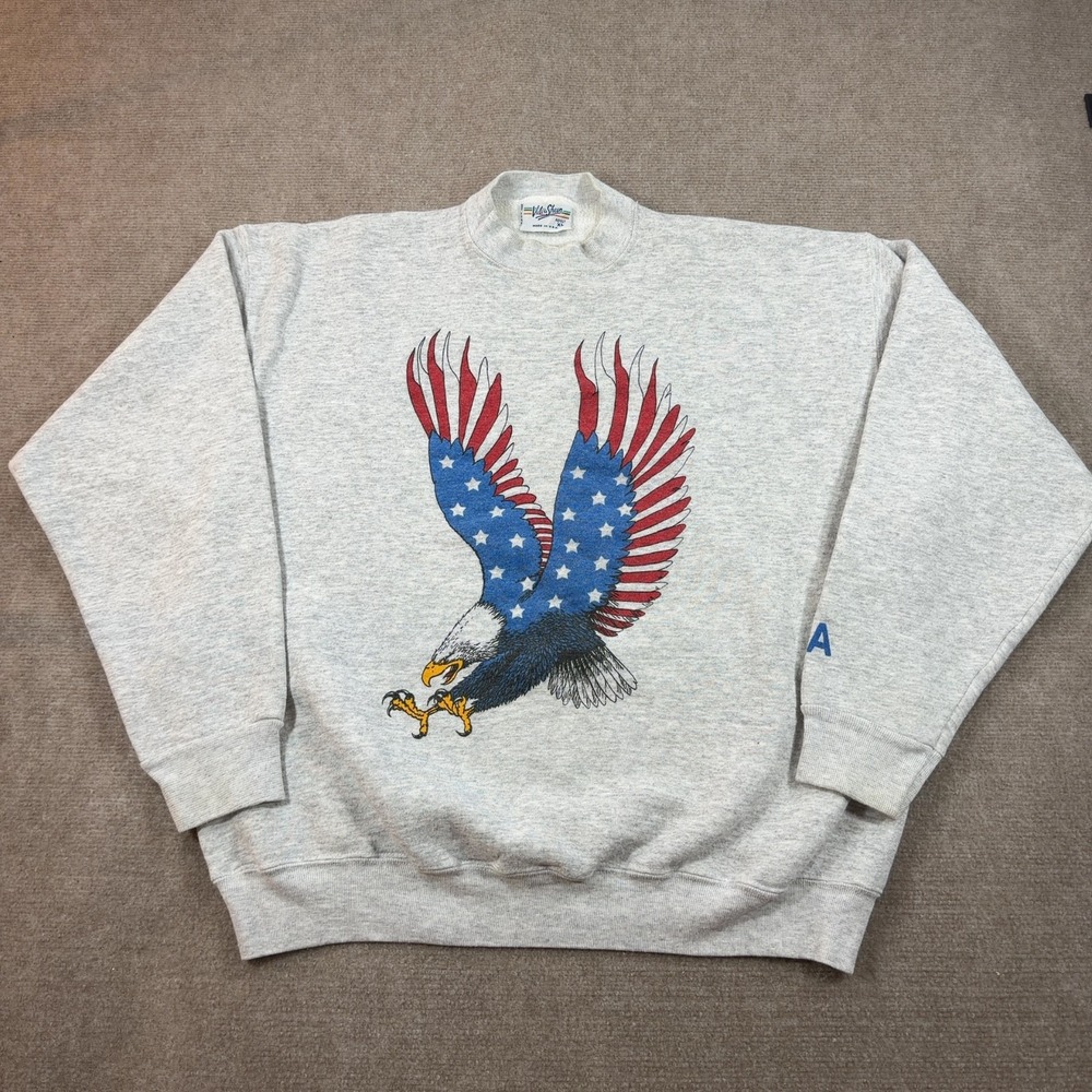 Velva Sheen Adult XL Made in USA Gray Sweatshirt USA Eagle Graphic
